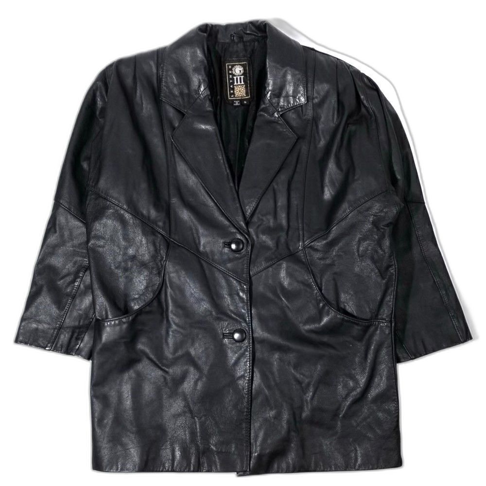 VINTAGE Black 100% Leather Western Cowboy Button Down Rancher Coat Jacket Small